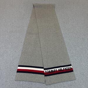 Tommy Hilfiger Gray Knit Scarf Logo Stripe One Size 72"x10" Men's